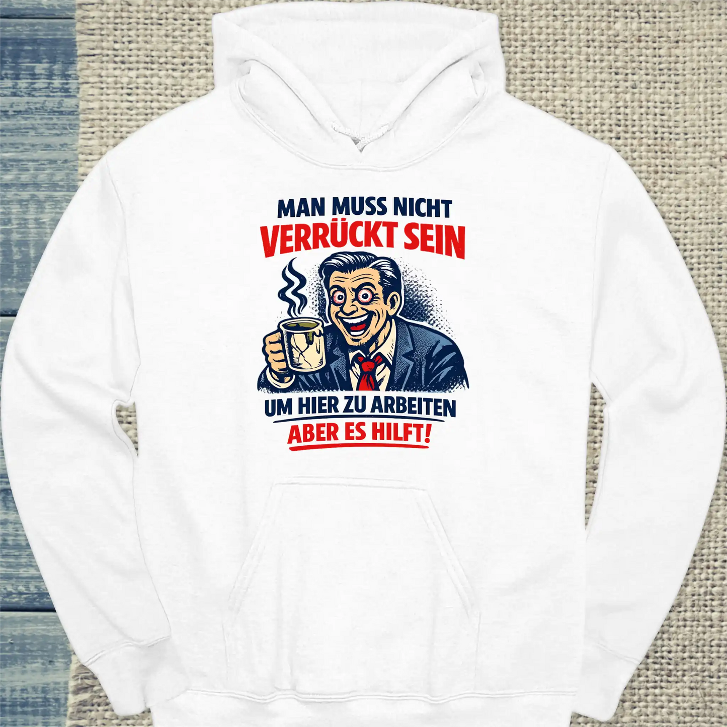 Hoodie - Verrückter Arbeitsplatz - Unisex - Katze & Kaffee Weiß