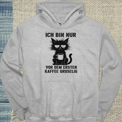 Hoodie - Vor Kaffee gruselig - Unisex - Katze & Kaffee, Halloween Grau