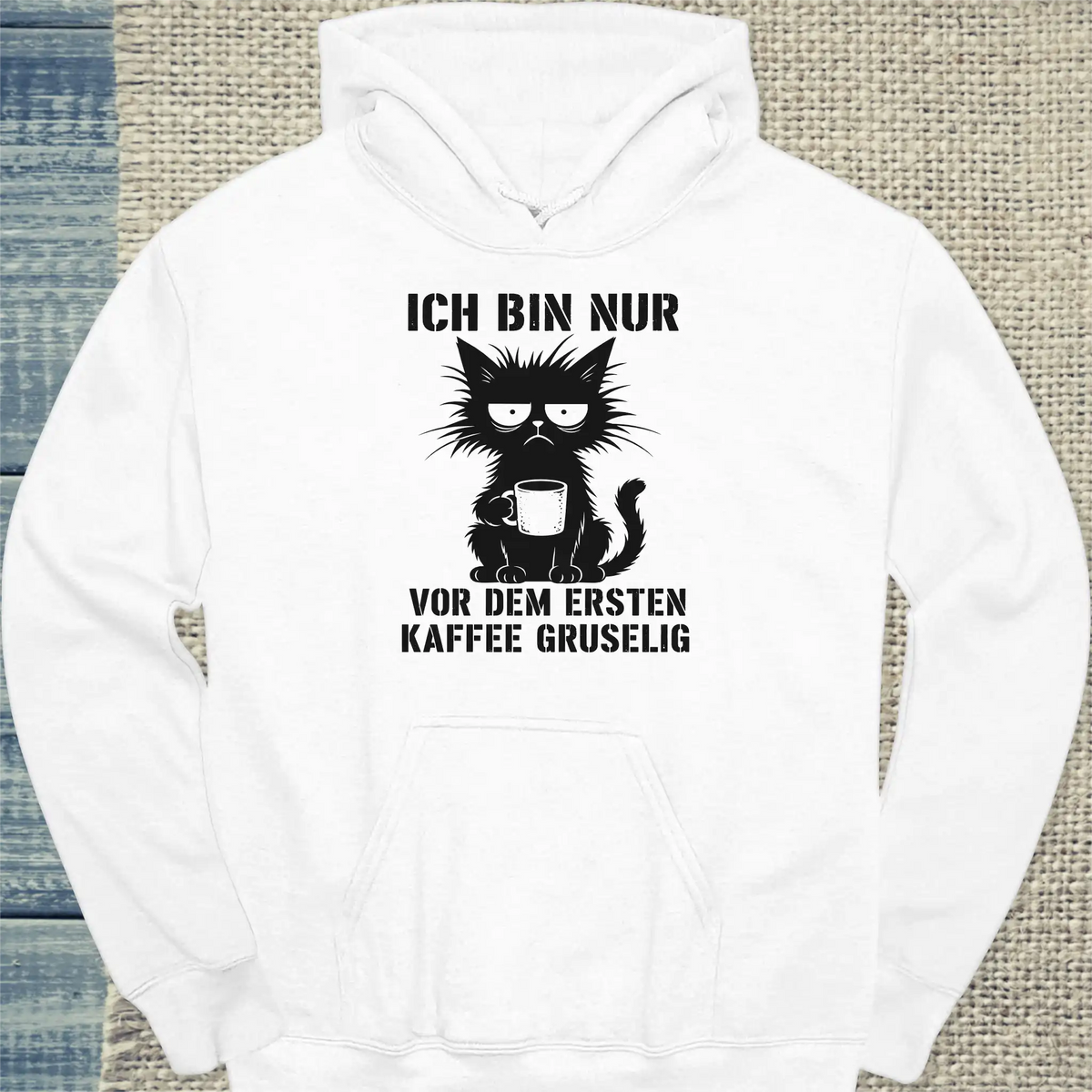Hoodie - Vor Kaffee gruselig - Unisex - Katze & Kaffee, Halloween Weiß