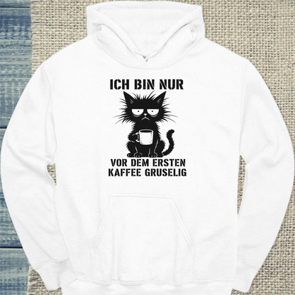 Hoodie - Vor Kaffee gruselig - Unisex - Katze & Kaffee, Halloween Weiß