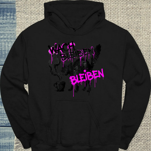 Hoodie - Wach bleiben - Unisex - Katze & Kaffee Schwarz