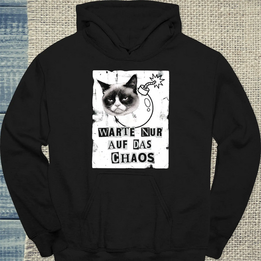 Hoodie - Warte nur auf das Chaos - Unisex - Katze Schwarz