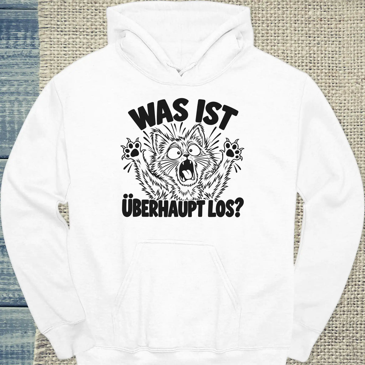Hoodie - Was ist überhaupt los? - Unisex - Katze Weiß