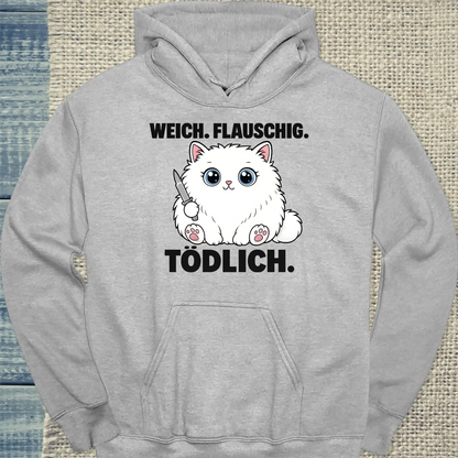 Hoodie - Weich. Flauschig. Tödlich. - Unisex - Katze Grau