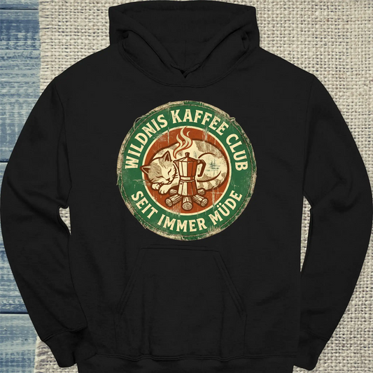 Hoodie - Wildnis Kaffee Club - Unisex - Katze & Kaffee Schwarz