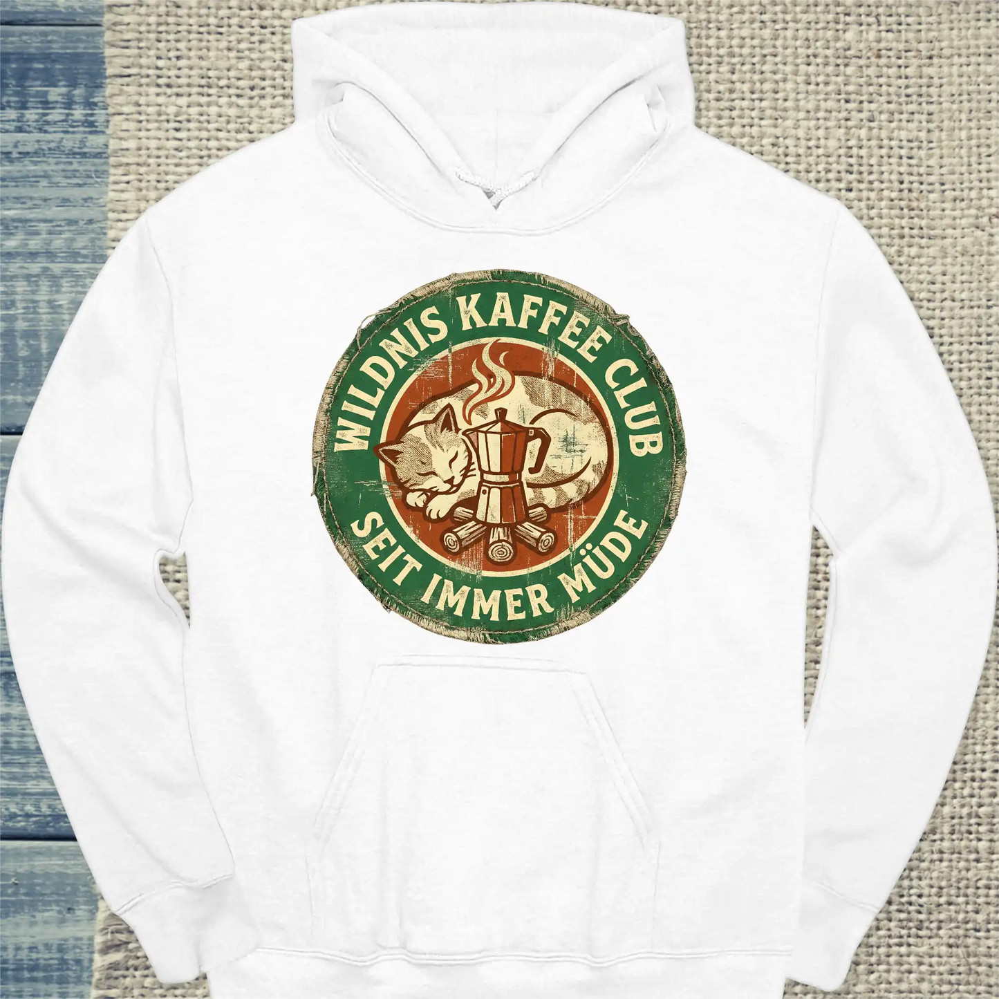Hoodie - Wildnis Kaffee Club - Unisex - Katze & Kaffee Weiß
