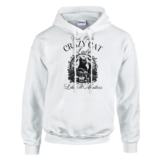 Hoodie - Yeah - I'm the crazy cat lady - Unisex - Kaffee, Cat Lady Weiß