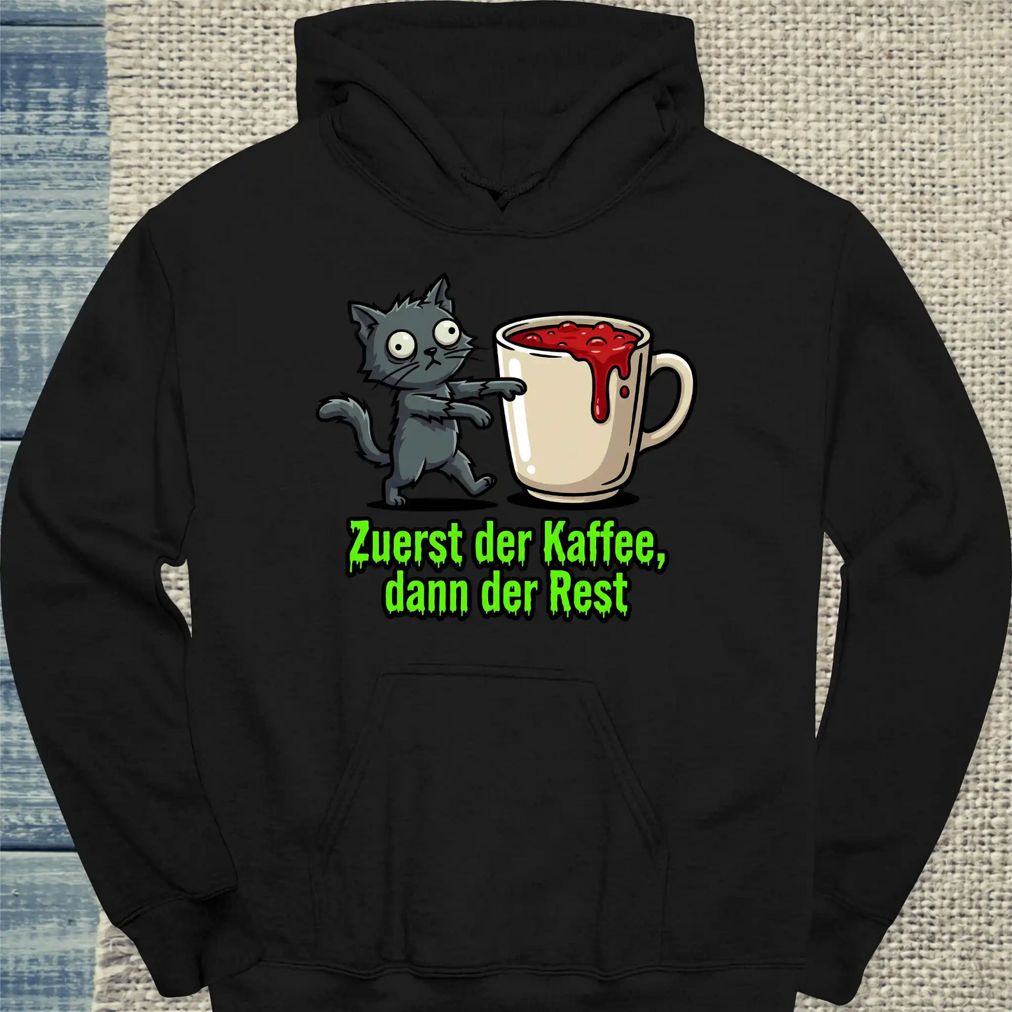 Hoodie - Zuerst der Kaffee, dann der Rest - Unisex - Katze & Kaffee Schwarz