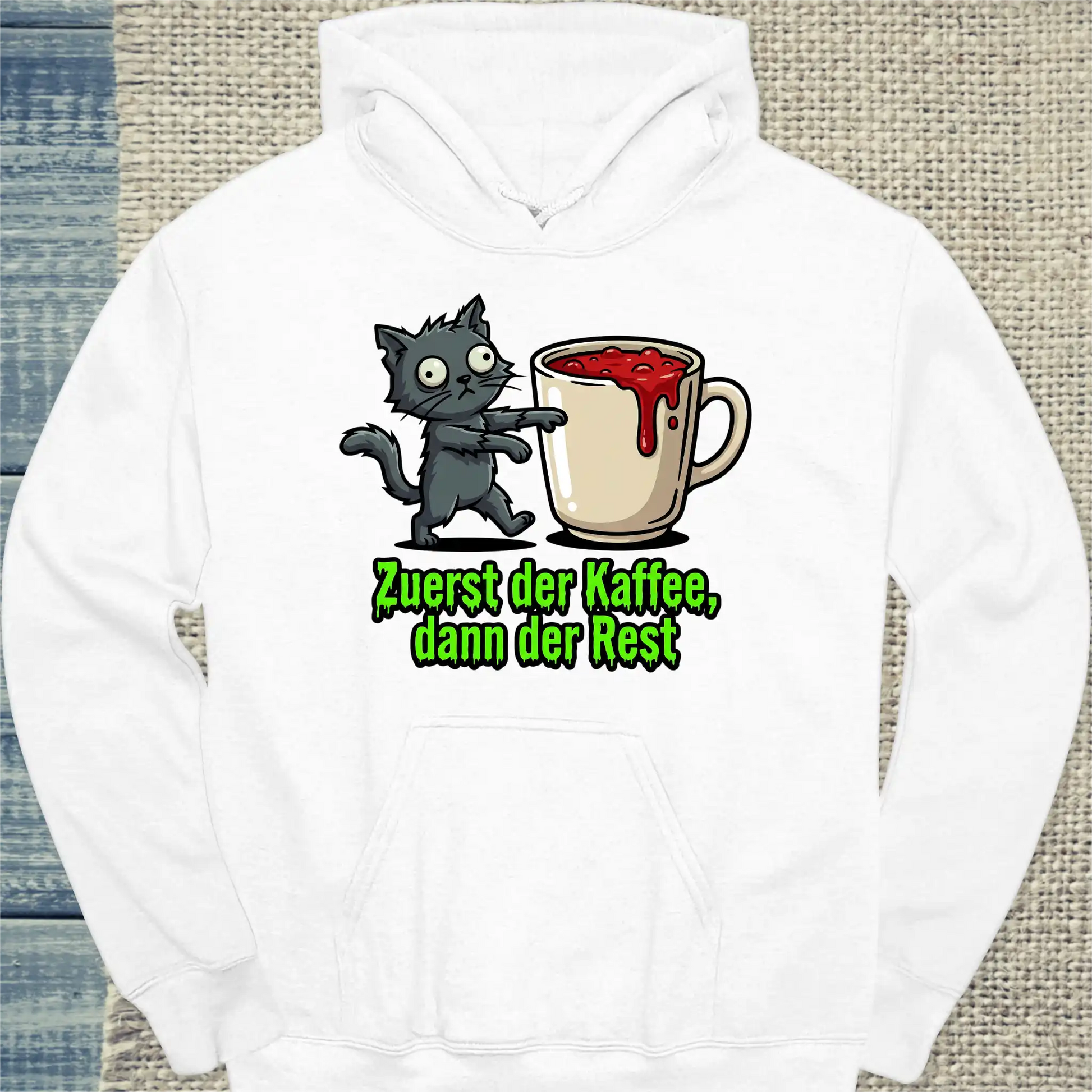 Hoodie - Zuerst der Kaffee, dann der Rest - Unisex - Katze & Kaffee Weiß