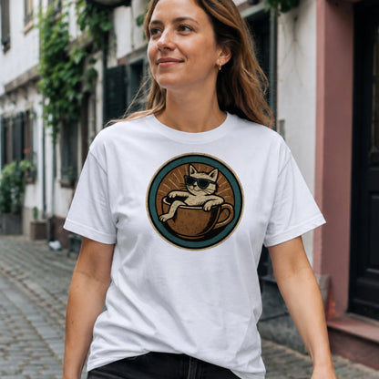 Katze in Tasse - Rund - T-Shirt