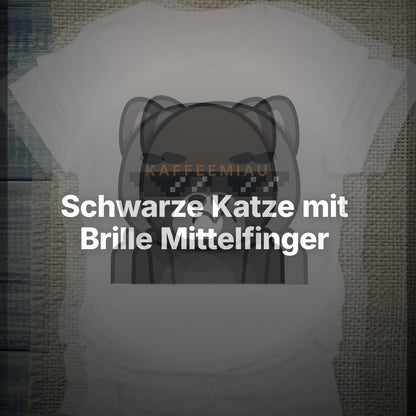Schwarze Katze mit Brille Mittelfinger - T-Shirt – Clean Showcase