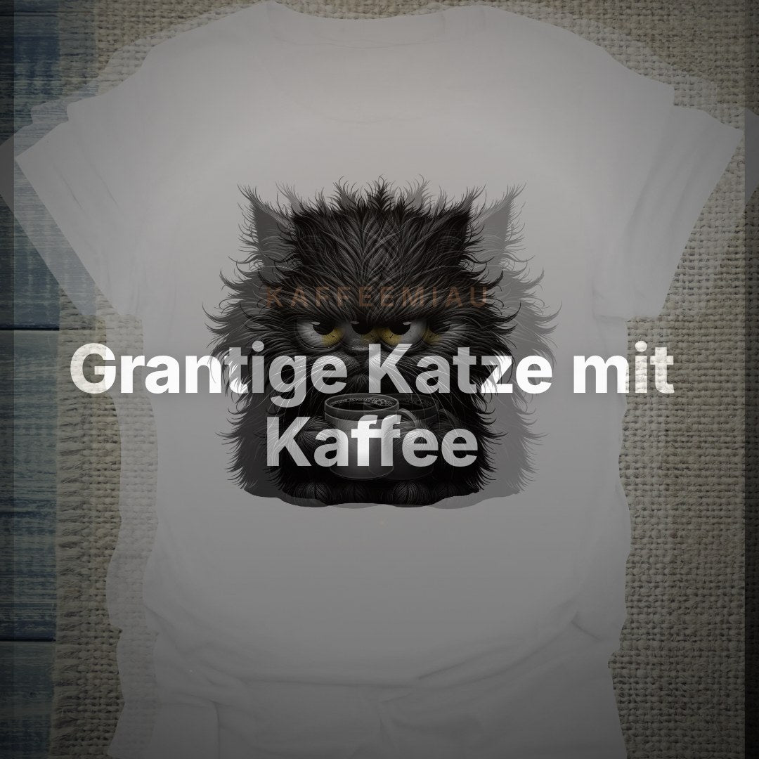 Grantige Katze mit Kaffee - T-Shirt – Clean Showcase