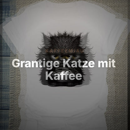 Grantige Katze mit Kaffee - T-Shirt – Clean Showcase