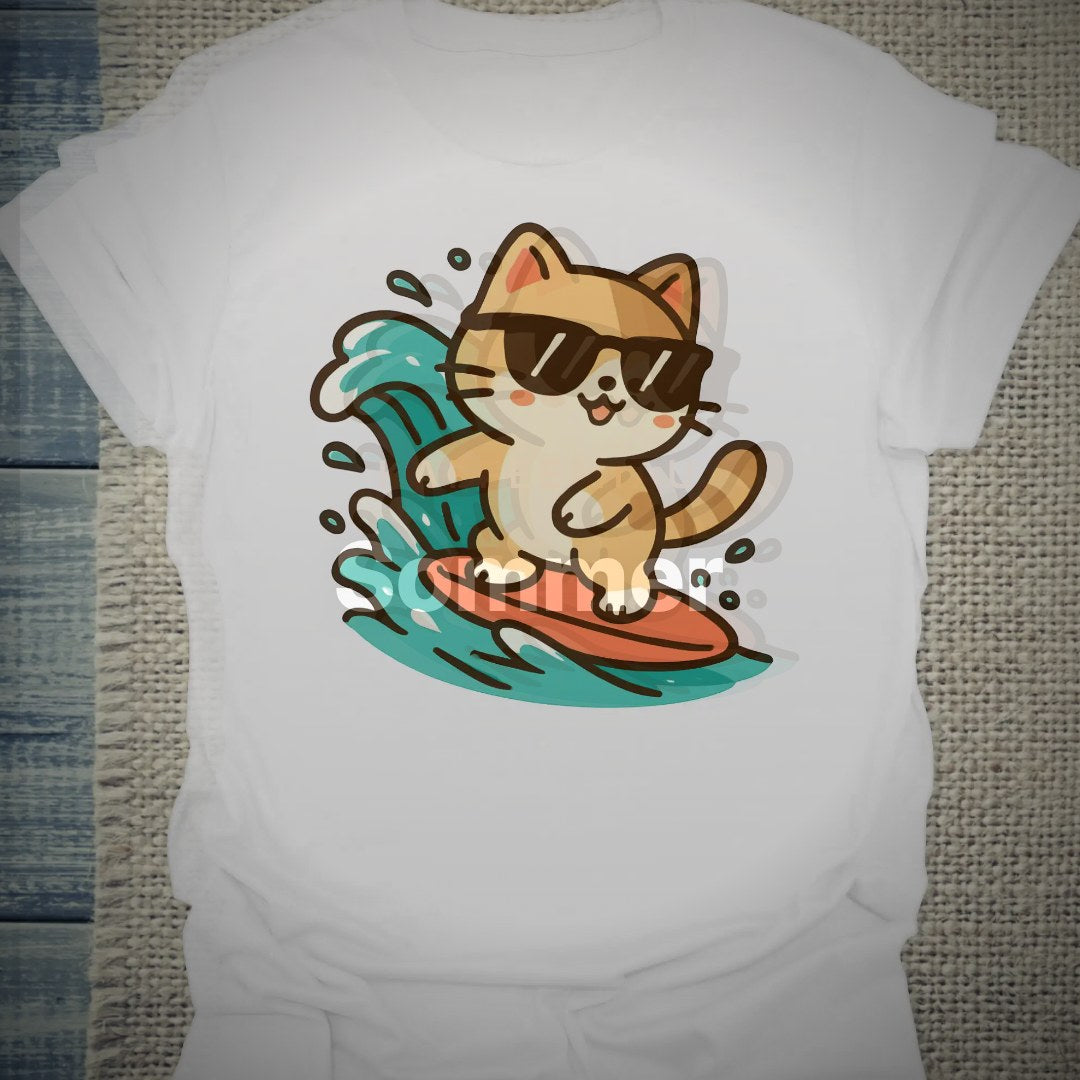 Sommer, Katze, Surfen - T-Shirt – Clean Showcase