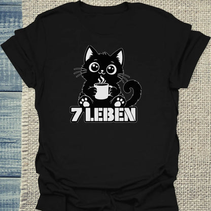 T-Shirt - 7 Leben - Unisex - Katze & Kaffee Schwarz