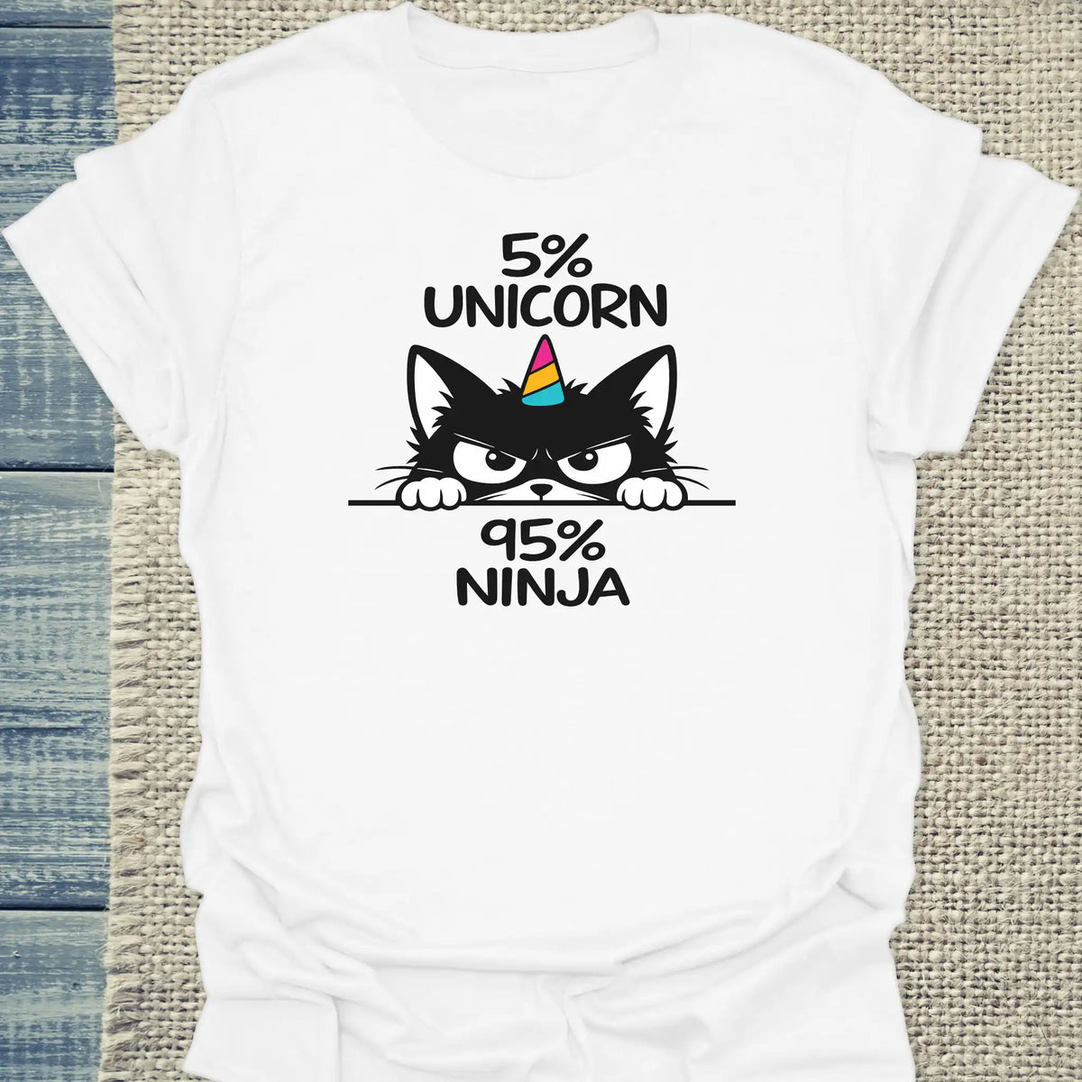 T-Shirt - 95% NINJA - Unisex - Katze Weiß