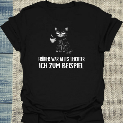 T-Shirt - Alles Leichter - Unisex - Kaffee & Katze Schwarz