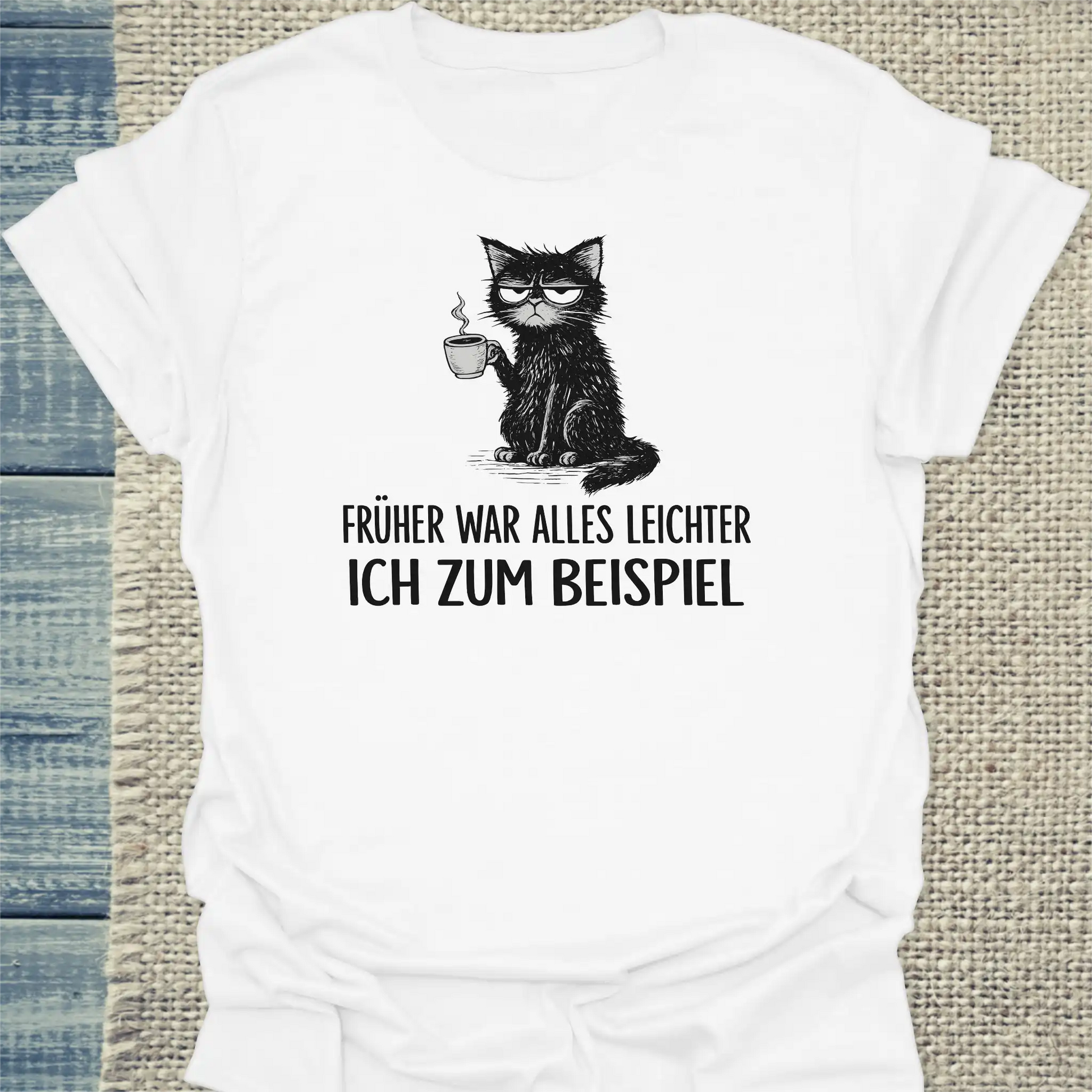 T-Shirt - Alles Leichter - Unisex - Kaffee & Katze Weiß