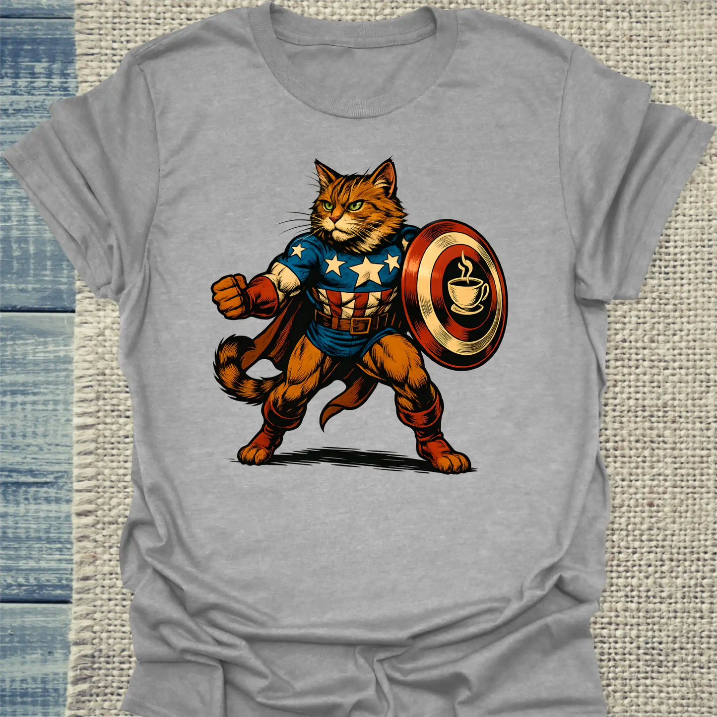 T-Shirt - Americano Cat - Superpfoten - Unisex - Superpfoten Grau