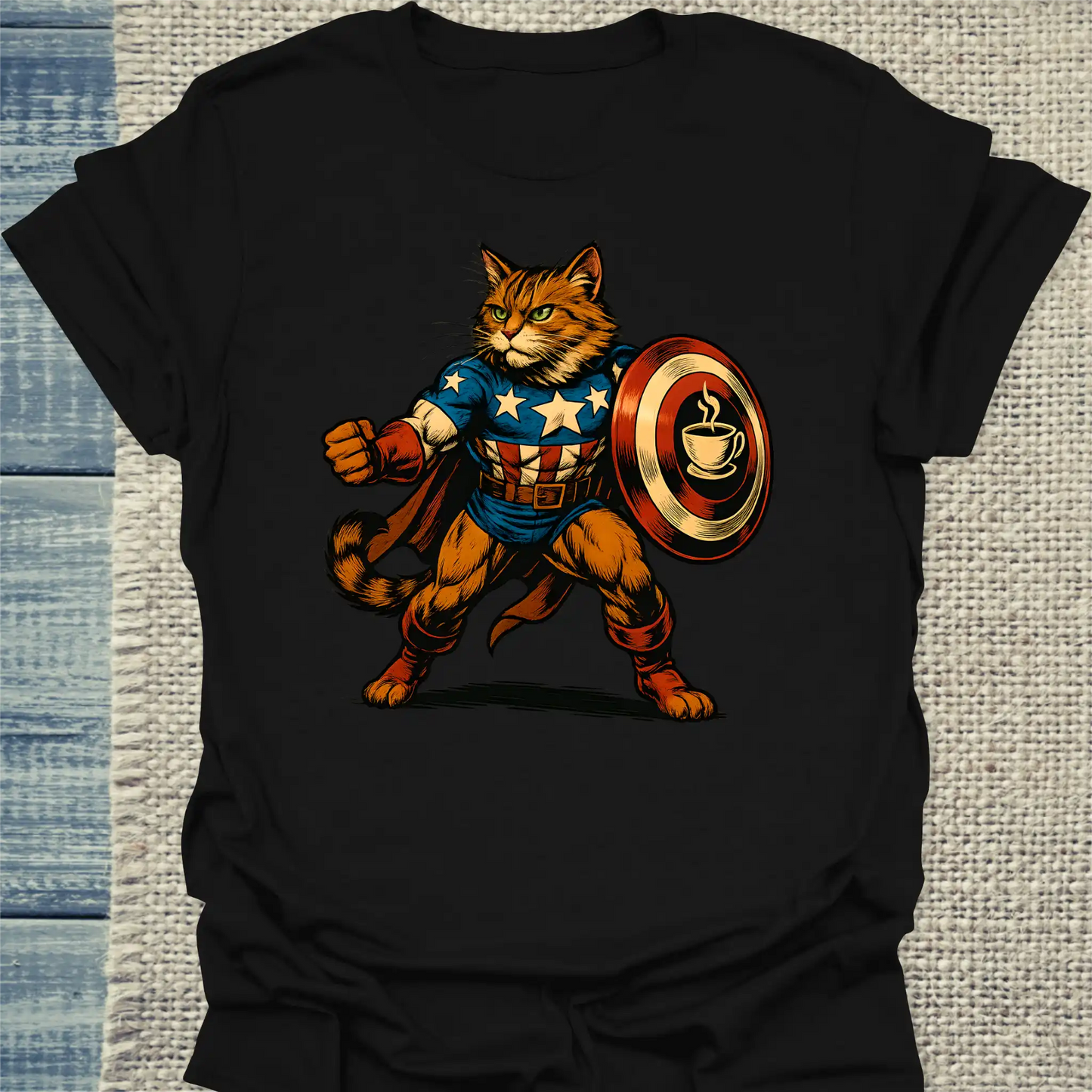 T-Shirt - Americano Cat - Superpfoten - Unisex - Superpfoten Schwarz