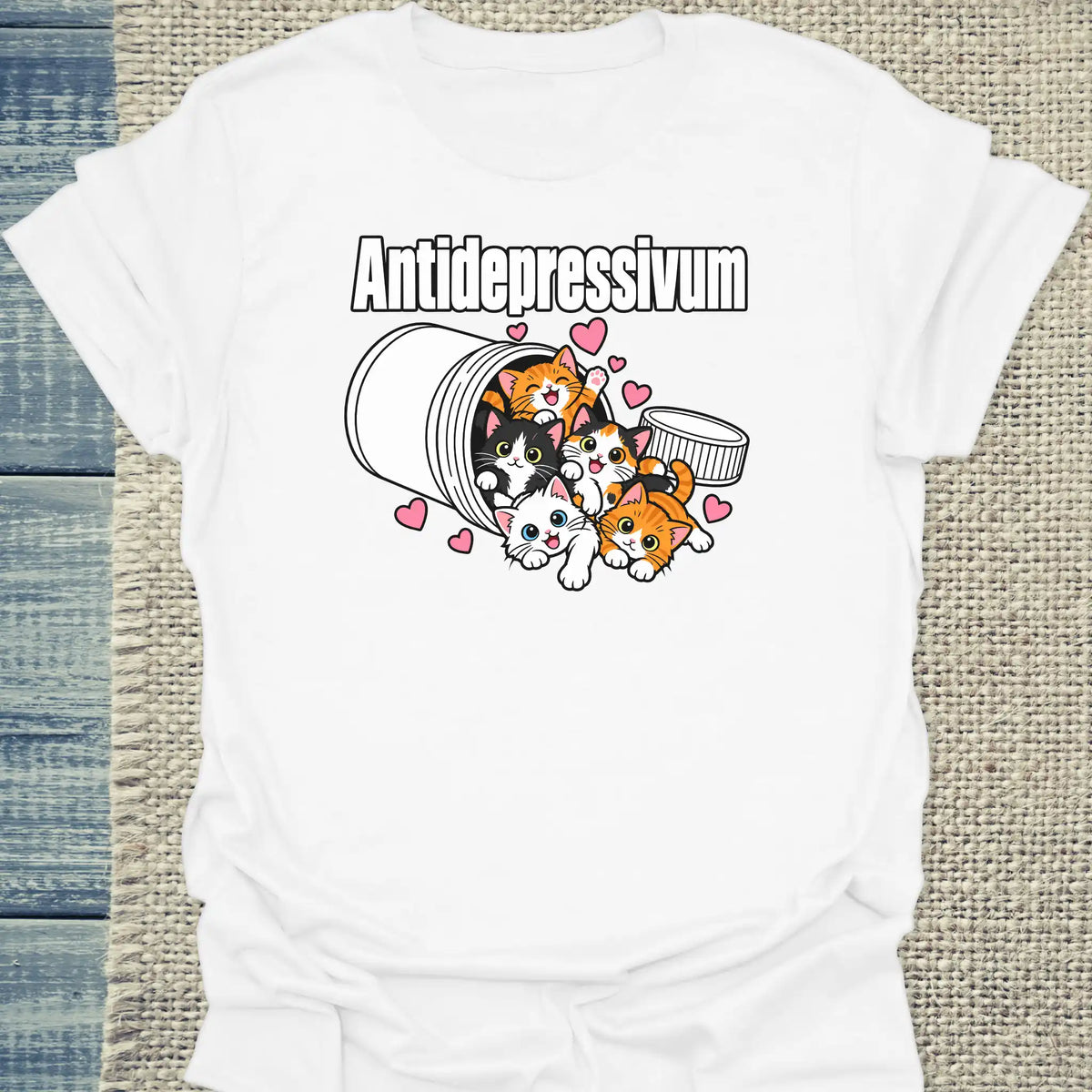T-Shirt - Antidepressivum - Unisex - Katze Weiß
