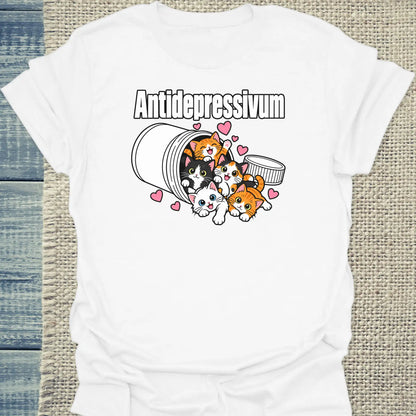 T-Shirt - Antidepressivum - Unisex - Katze Weiß