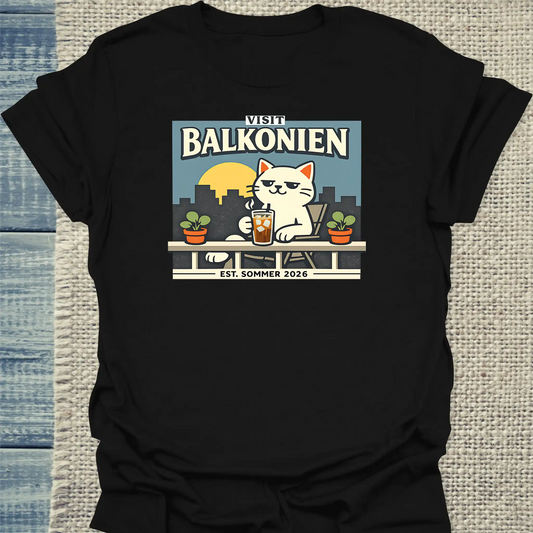 T-Shirt - Balkonien - Unisex - Katze & Kaffee, Sommer Schwarz
