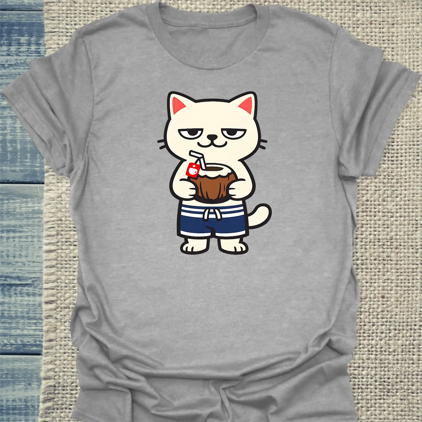 T-Shirt - Beach Cat - Unisex - Katze, Sommer Grau