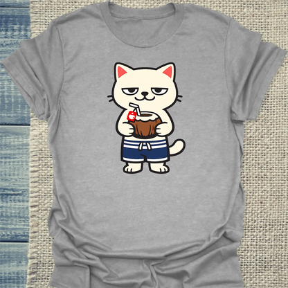 T-Shirt - Beach Cat - Unisex - Katze, Sommer Grau