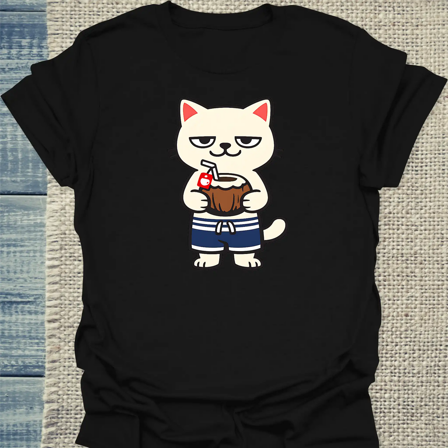 T-Shirt - Beach Cat - Unisex - Katze, Sommer Schwarz