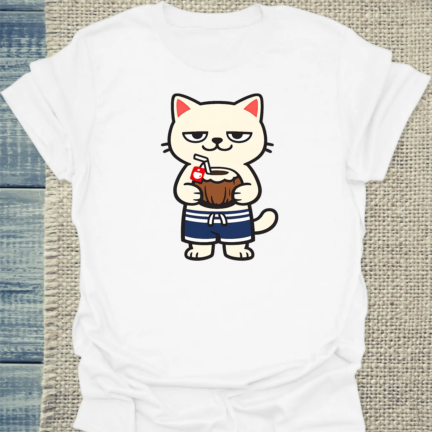 T-Shirt - Beach Cat - Unisex - Katze, Sommer Weiß