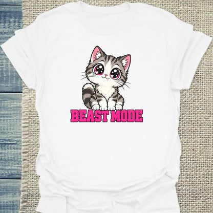 T-Shirt - BEAST MODE - Unisex - Katze Weiß