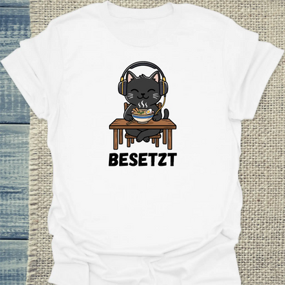 T-Shirt - Besetzt - Unisex - Katze, Ramen Weiß