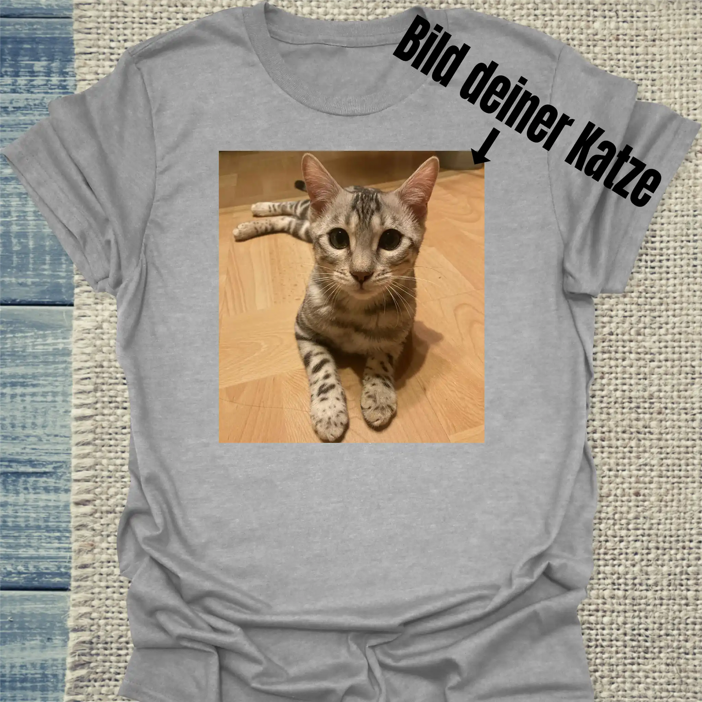 T-Shirt - Bild deiner Katze - Unisex - Katze, Personalisiert Grau