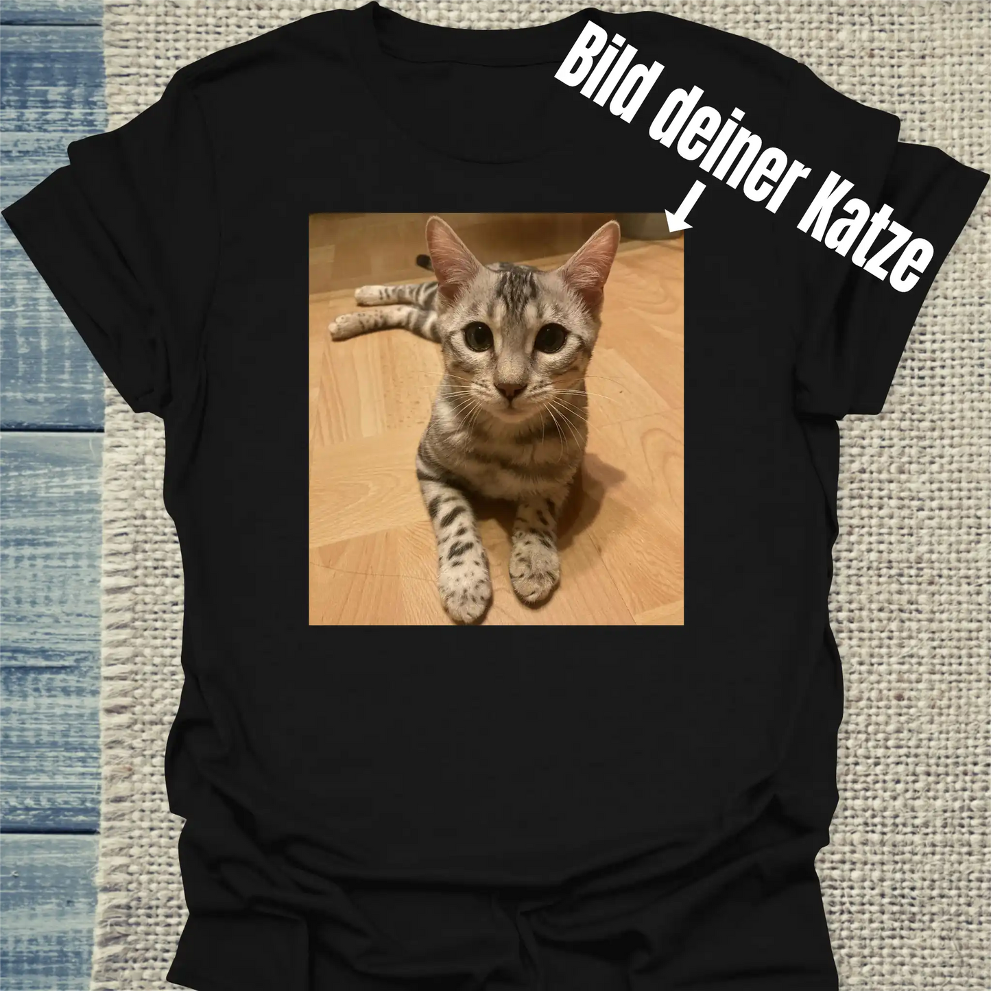 T-Shirt - Bild deiner Katze - Unisex - Katze, Personalisiert Schwarz
