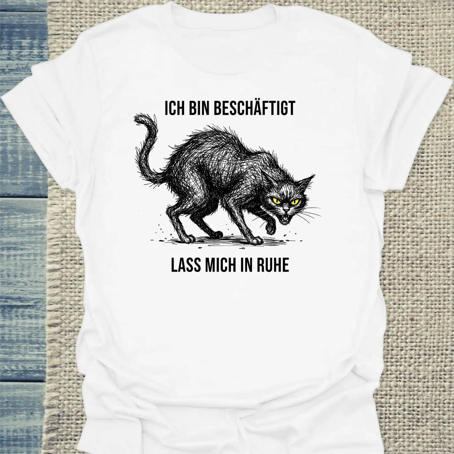 T-Shirt - Bin beschäftigt - Unisex - Katze Weiß