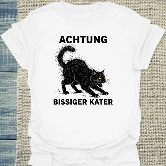 T-Shirt - Bissiger Kater - Unisex - Katze Weiß