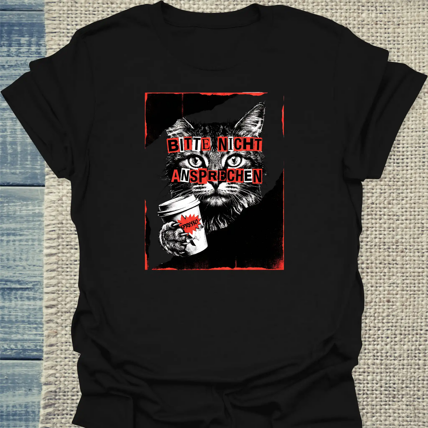 T-Shirt - Bitte nicht ansprechen - Unisex - Katze & Kaffee Schwarz