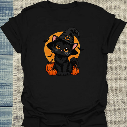 T-Shirt - Black Cat And Pumpkins - Unisex - Katze, Halloween Schwarz