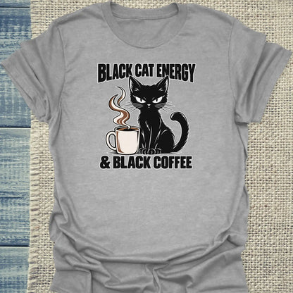 T-Shirt - Black Cat Energy - Unisex - Katze & Kaffee Grau