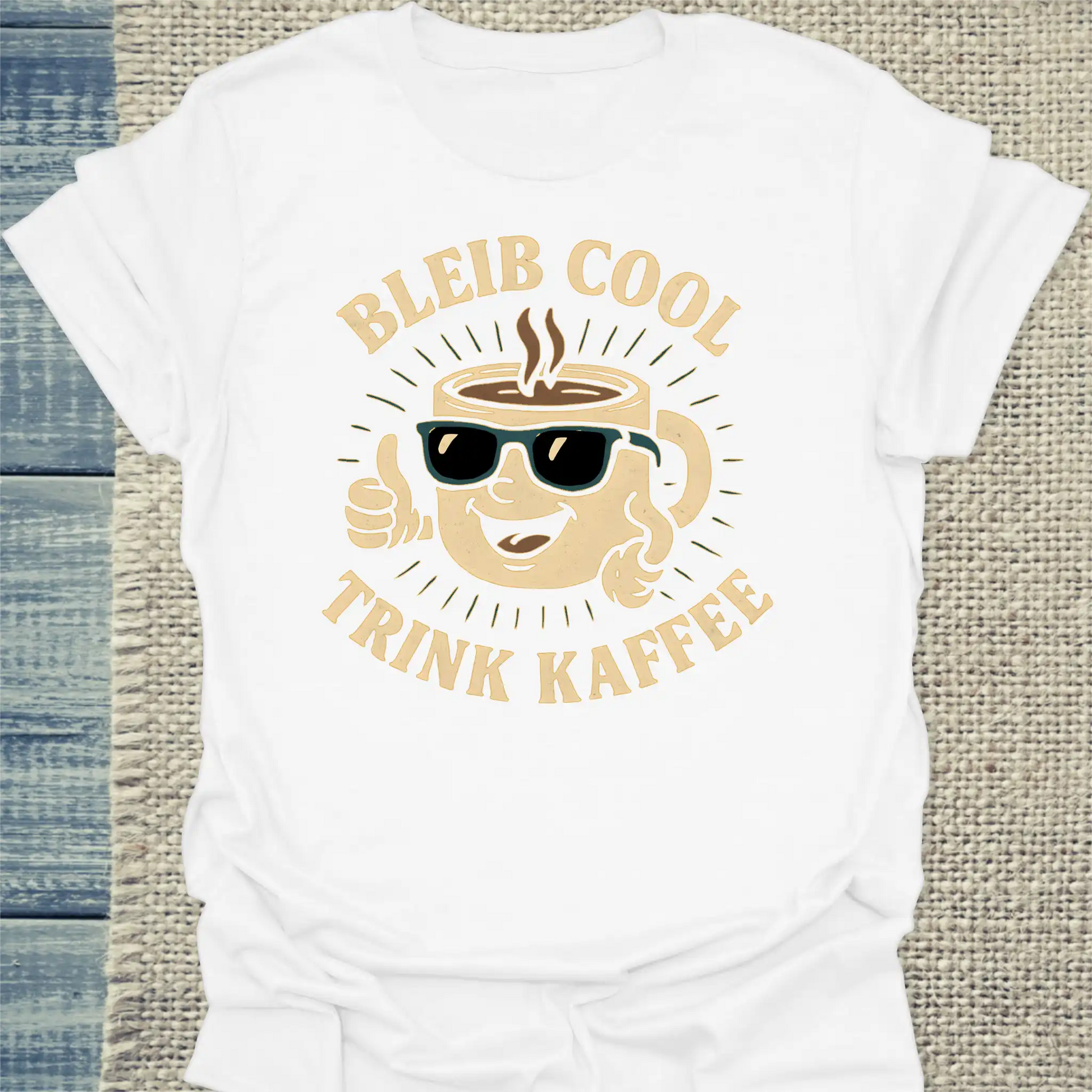 T-Shirt - Bleib cool und trink Kaffee - Unisex - Kaffee Weiß
