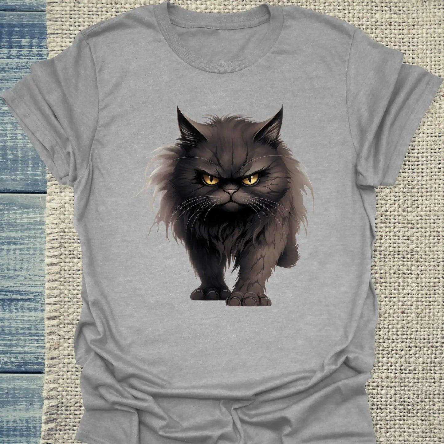 T-Shirt - Böse Katze - Unisex - Katze, Black Edition Grau