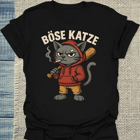 T-Shirt - Böse Katze mit Baseballschläger - Unisex - Katze Schwarz