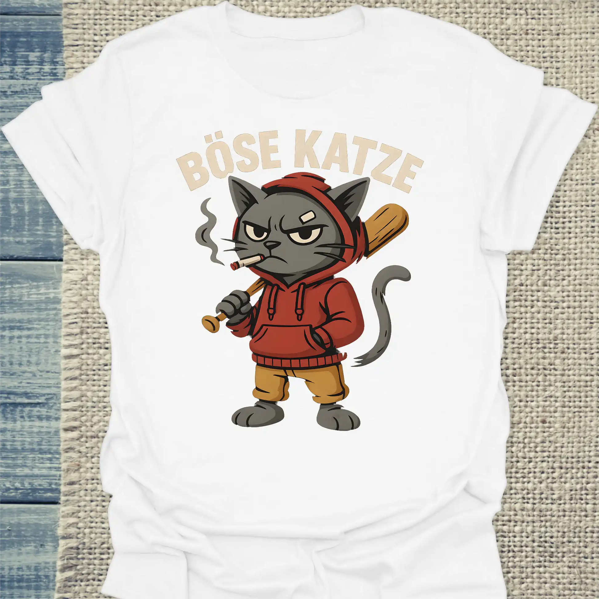 T-Shirt - Böse Katze mit Baseballschläger - Unisex - Katze Weiß