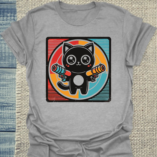 T-Shirt - Böse Katze – Retro Grafik - Unisex - Katze & Kaffee Grau