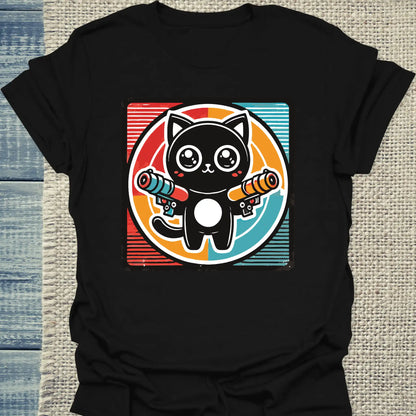 T-Shirt - Böse Katze – Retro Grafik - Unisex - Katze & Kaffee Schwarz