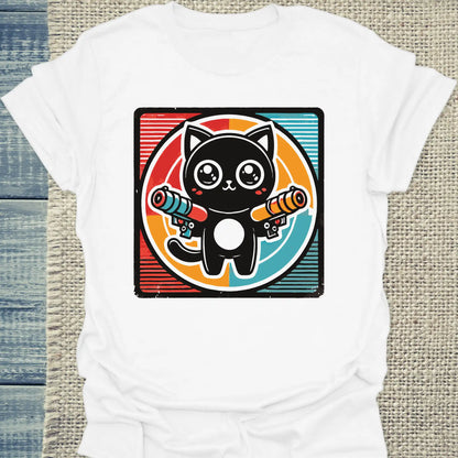T-Shirt - Böse Katze – Retro Grafik - Unisex - Katze & Kaffee Weiß