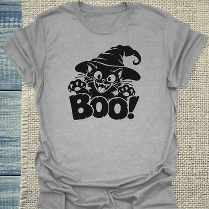 T-Shirt - Boo - Unisex - Katze, Halloween Grau