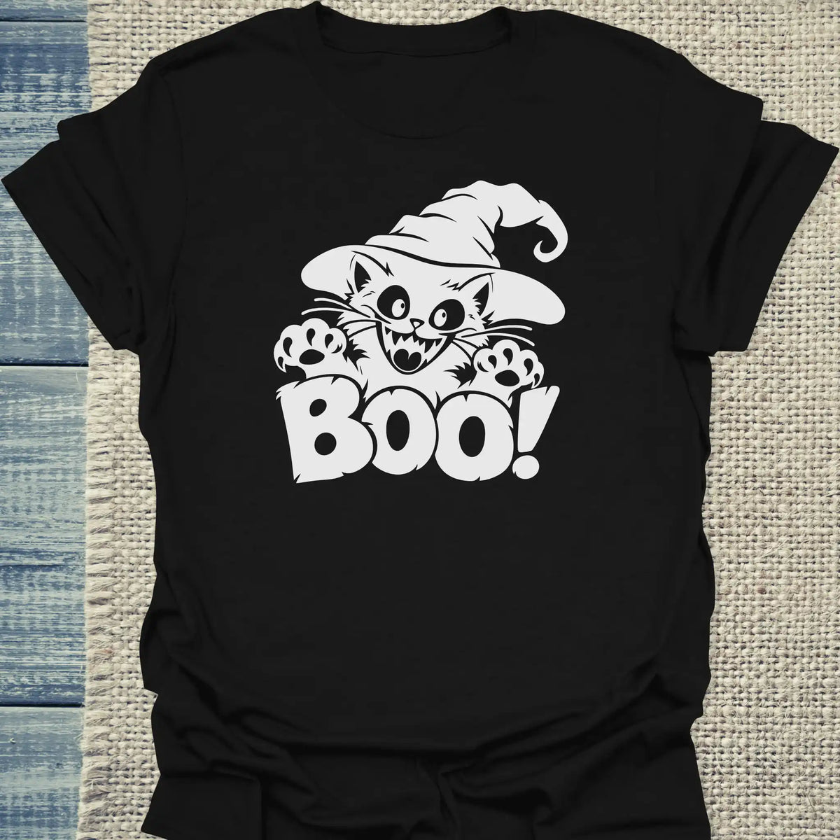 T-Shirt - Boo - Unisex - Katze, Halloween Schwarz