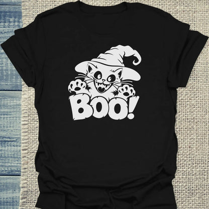 T-Shirt - Boo - Unisex - Katze, Halloween Schwarz